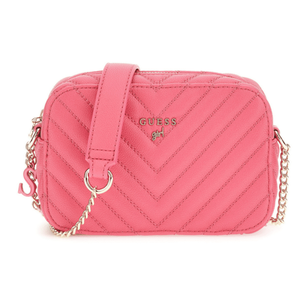 guess girl pink handbag with gold strap