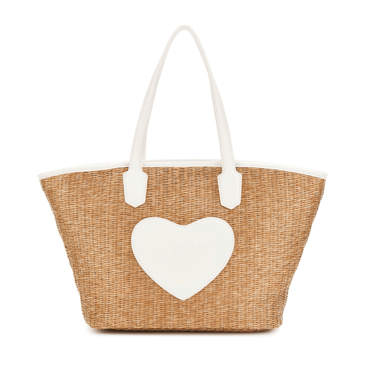 guess girls rafia tote bag with white heart