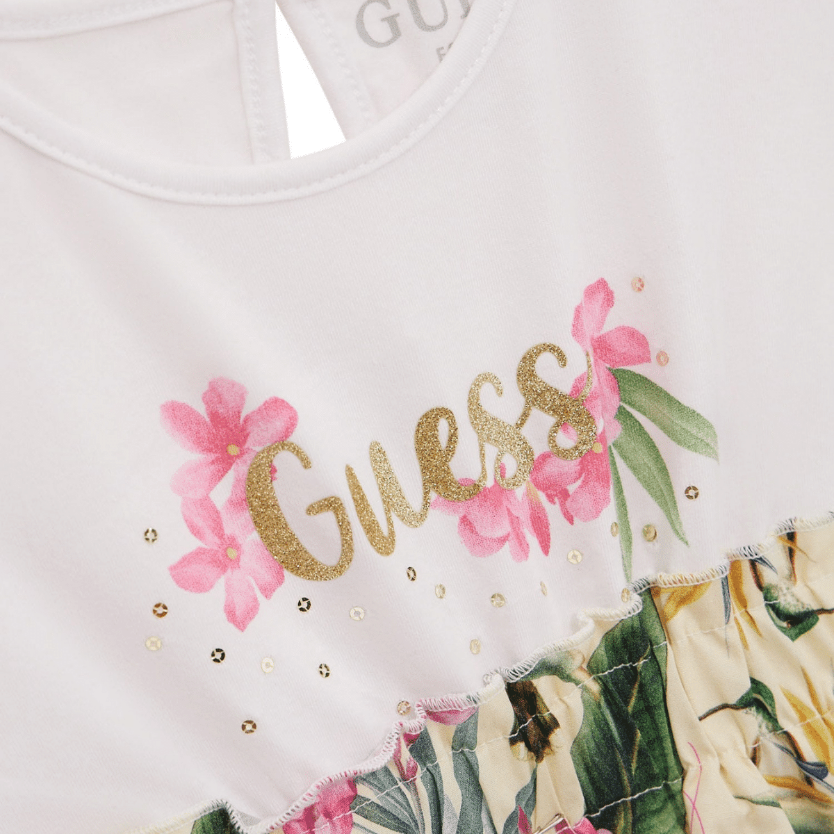 guess girls dress with floral print close up