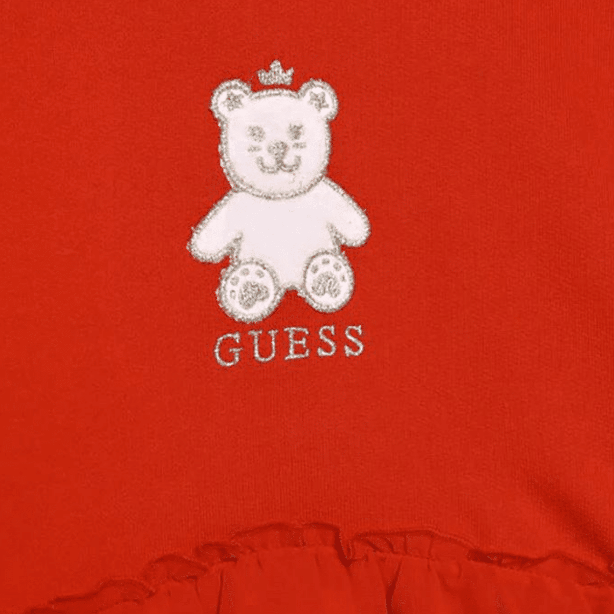 guess girls red active top with teddy bear design close up