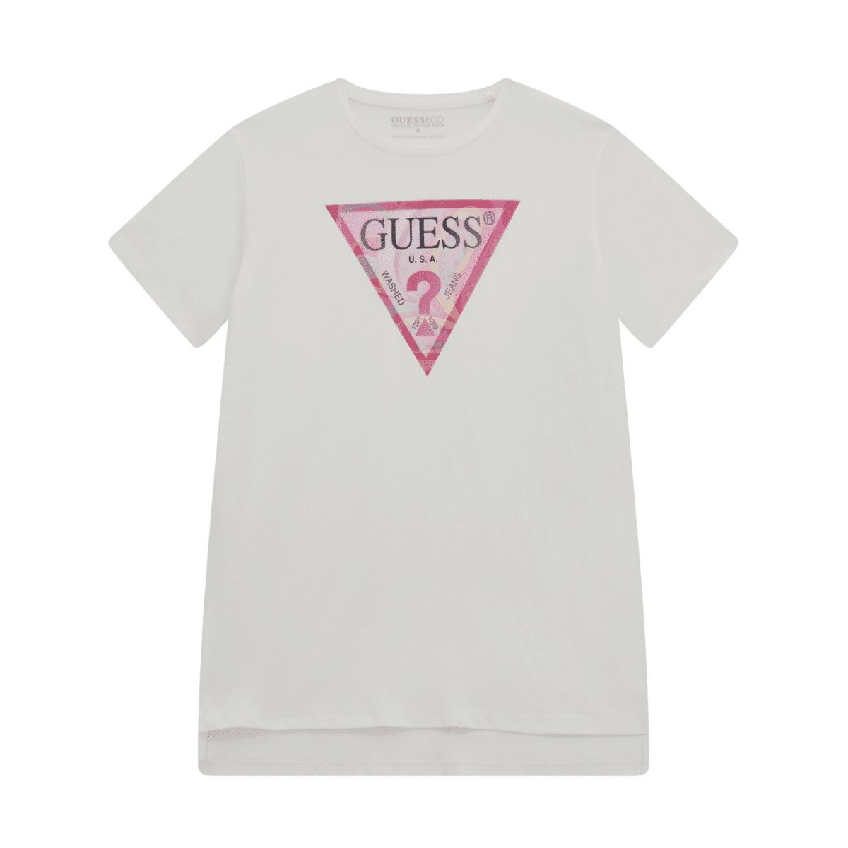 guess girls white tshirt with triangle question mark logo