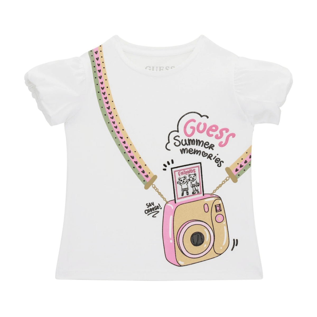 guess girls white tshirt with camera icon