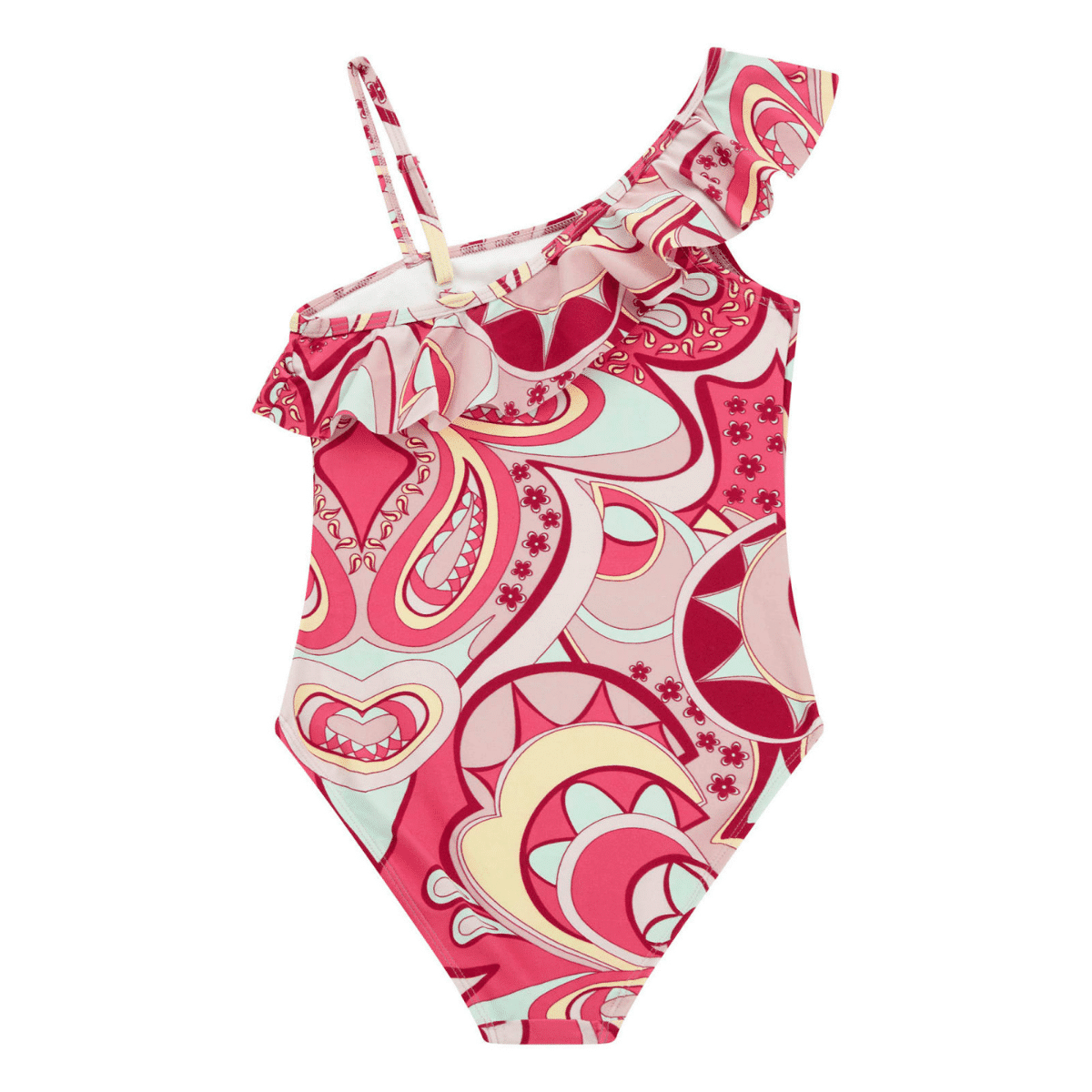 guess girls patterned asymettric swimsuit back view