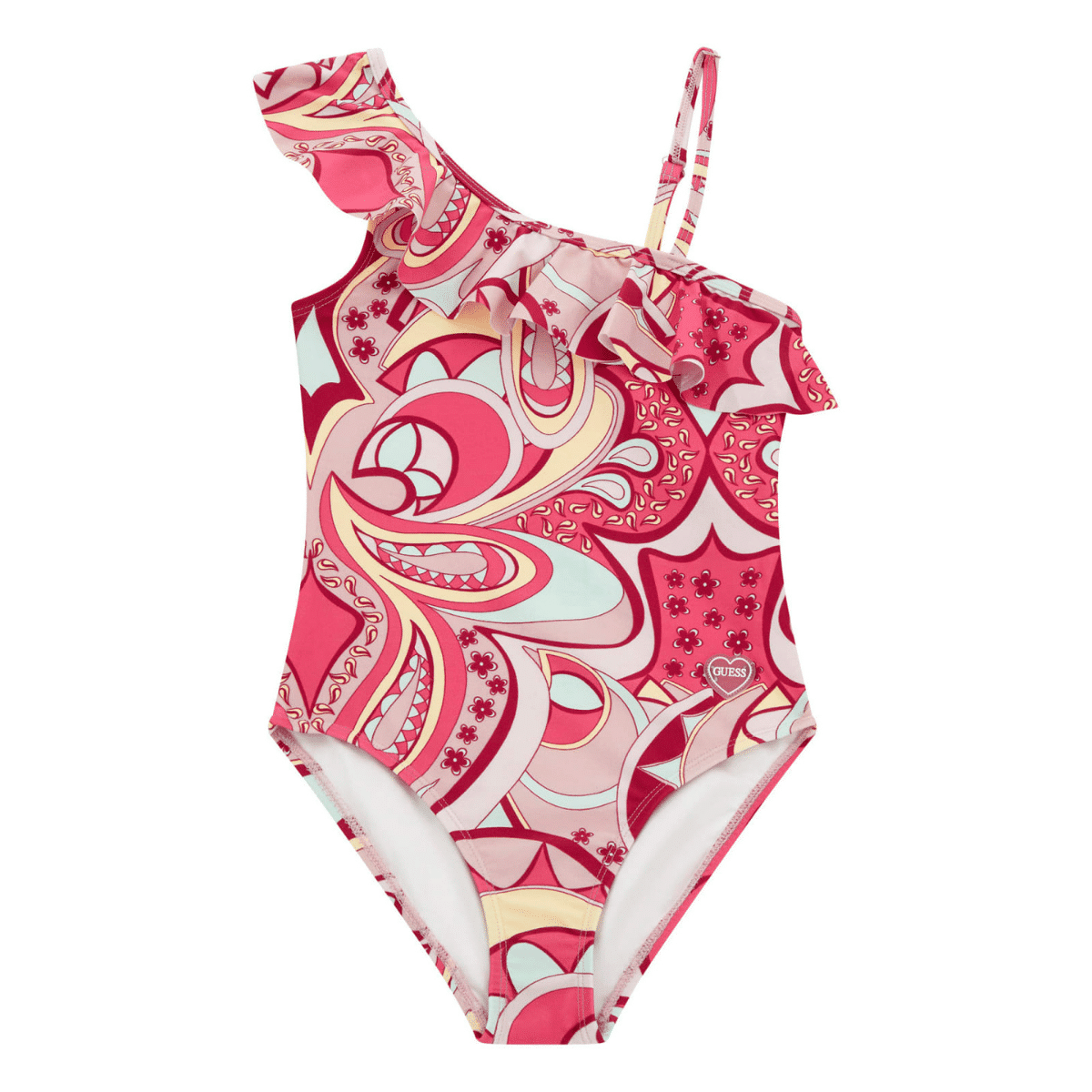 guess girls patterned asymettric swimsuit