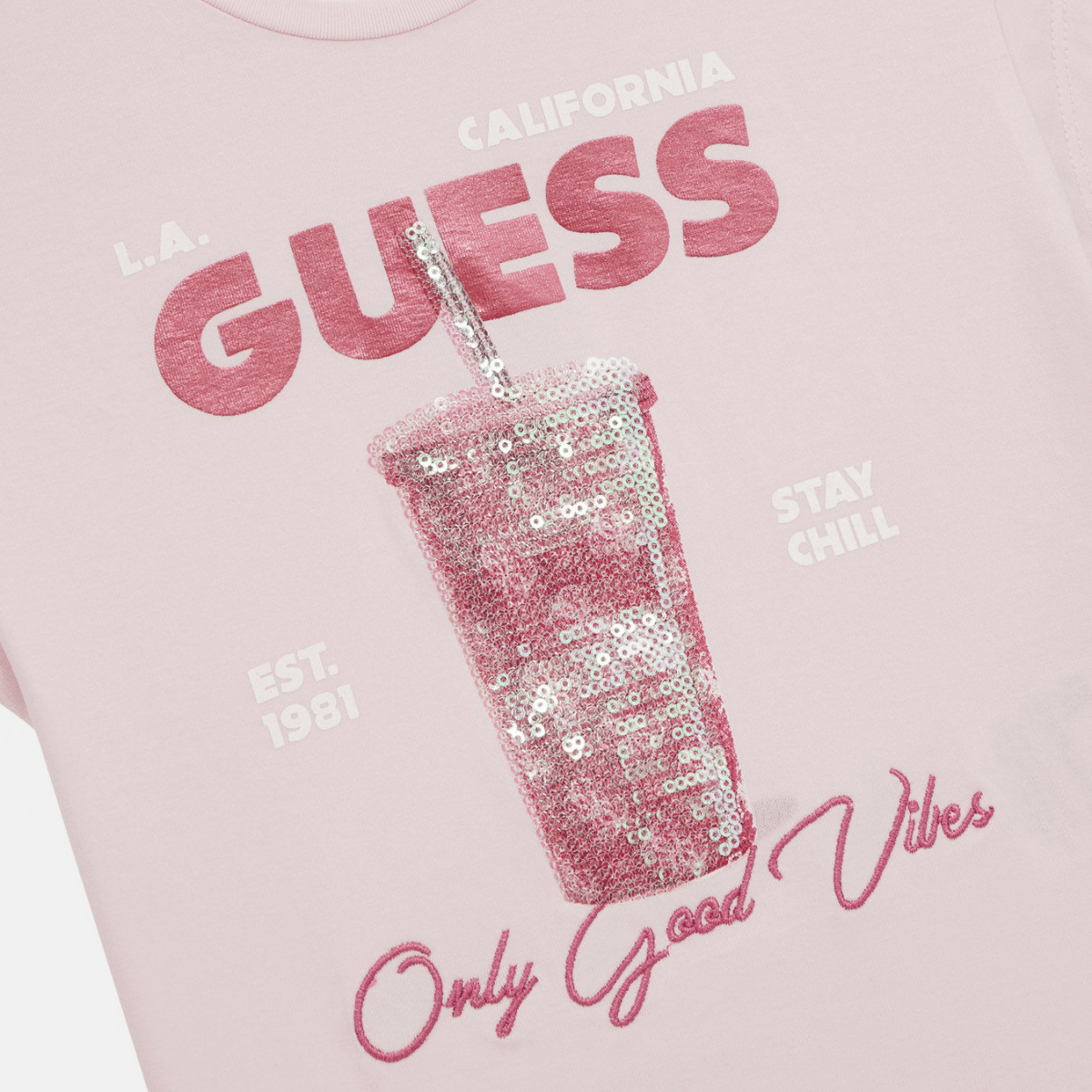 guess girls tshirt with sequinned embellishment close up